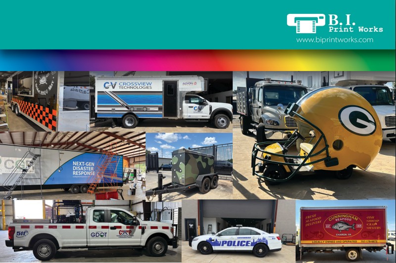 Custom decals and wraps produced with B.I. Print Works