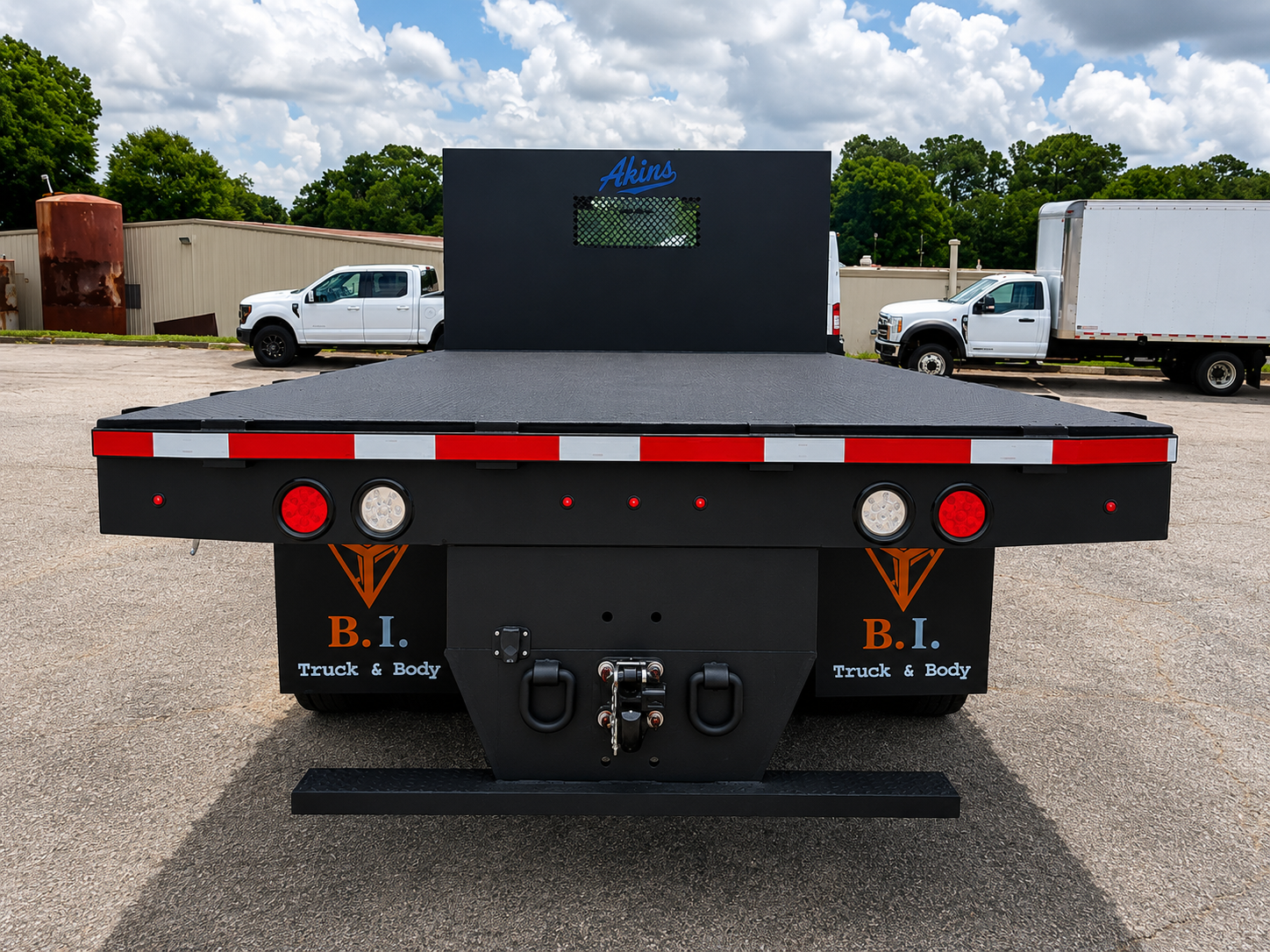 Powder coated flatbed rear view, Akins