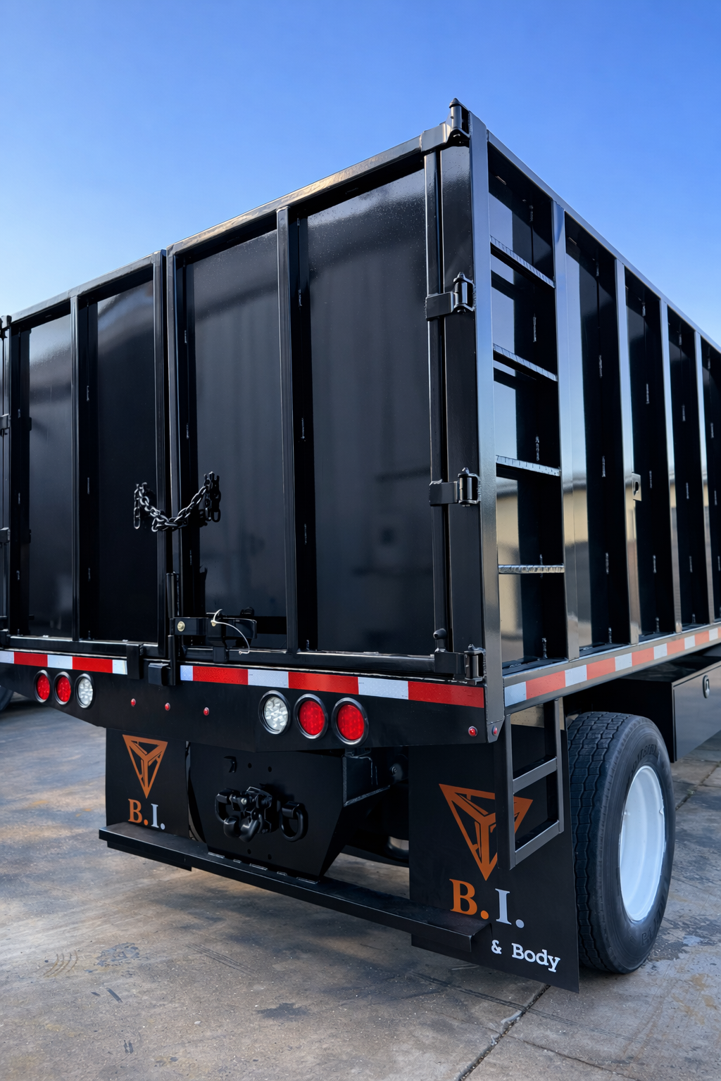 Powder coated dump body rear view