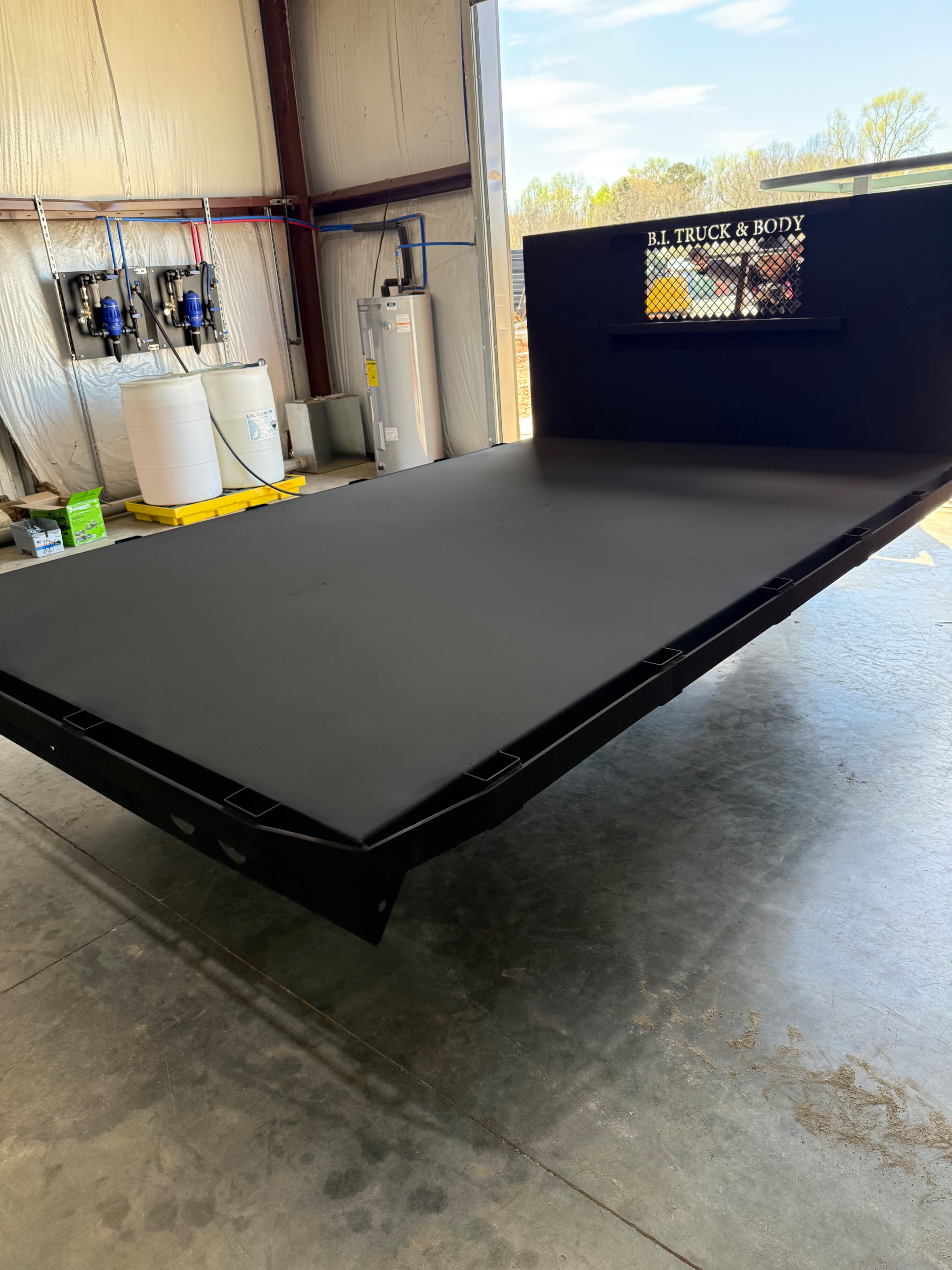 Flatbed deck staged in our Madison, GA powder coat facility